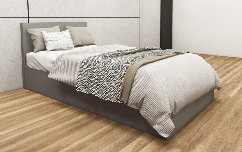 Dust Finish Single Bed with Storage – Compact Wooden Bedframe