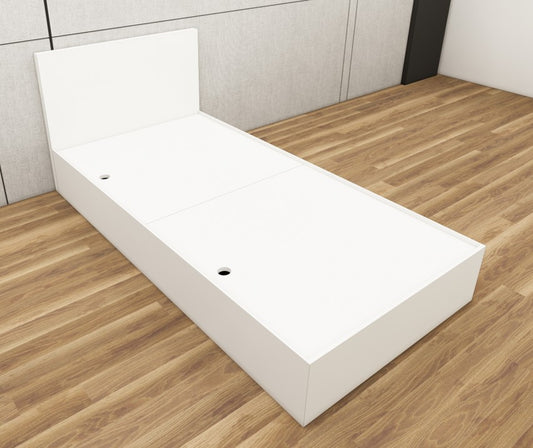 Wool White Finish Single Bed with Storage – Compact Wooden Bedframe