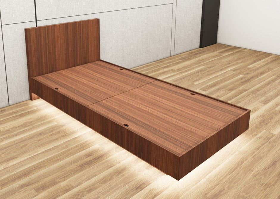 American Walnut Finish Single Bed – Minimalist Box Frame
