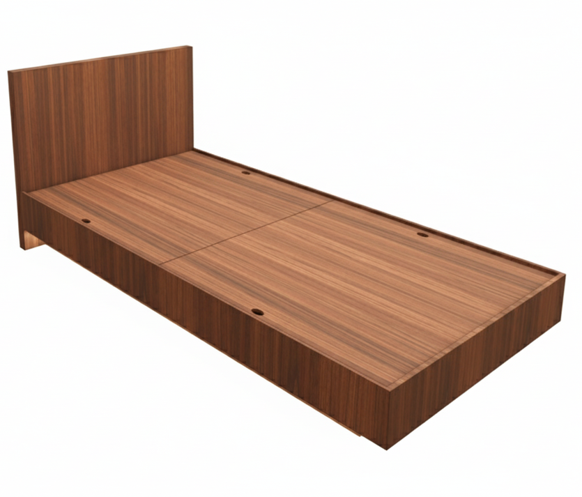 American Walnut Finish Single Bed – Minimalist Box Frame