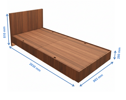American Walnut Finish Single Bed – Minimalist Box Frame