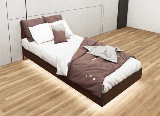 Rich Walnut Finish Single Bed – Minimalist Box Frame