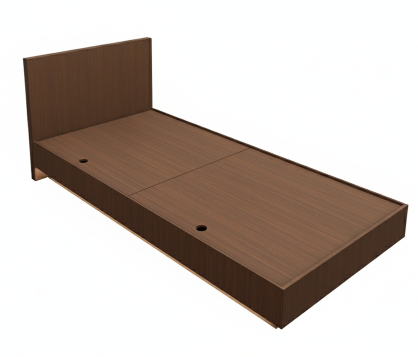Rich Walnut Finish Single Bed – Minimalist Box Frame