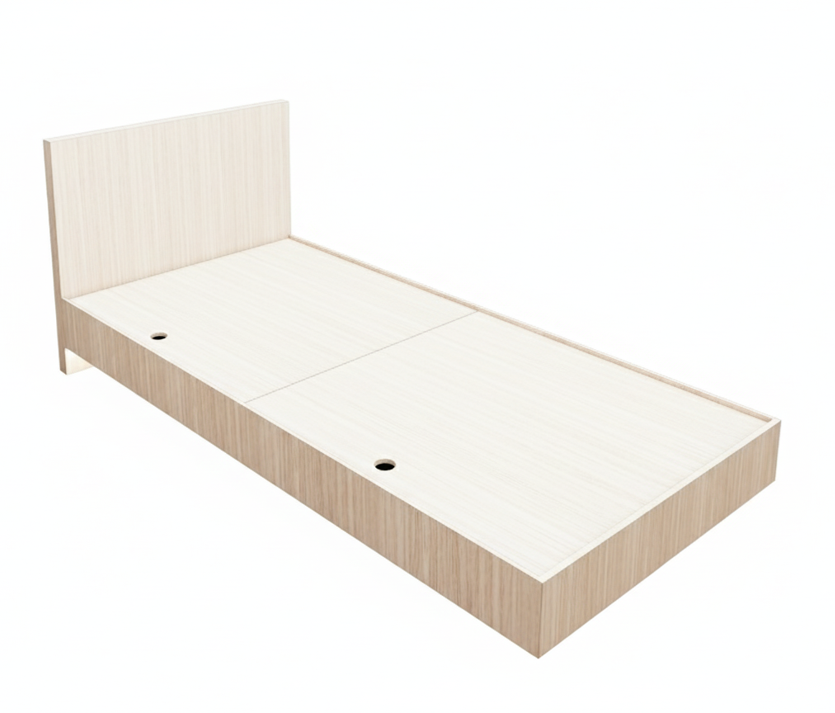 Modern Oak Finish Single Bed – Minimalist Box Frame