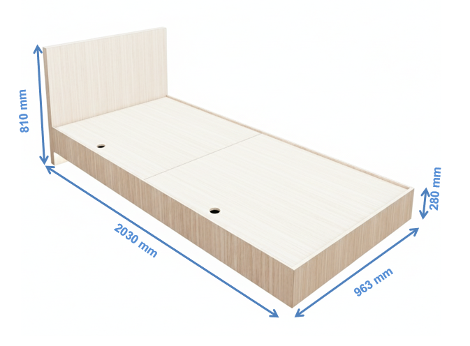 Modern Oak Finish Single Bed – Minimalist Box Frame