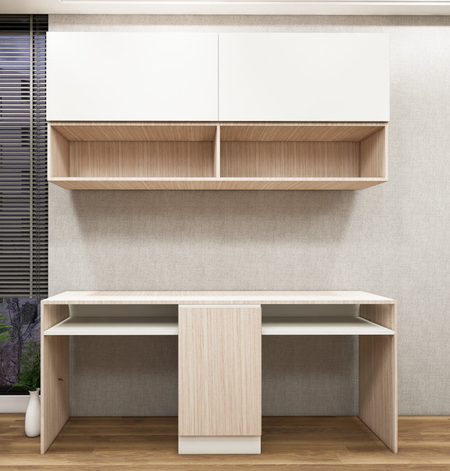 Wool White & Modern Oak Finish Study Table – Minimal Work Desk