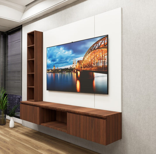American Walnut & Wool TV Unit – Modern Entertainment Center