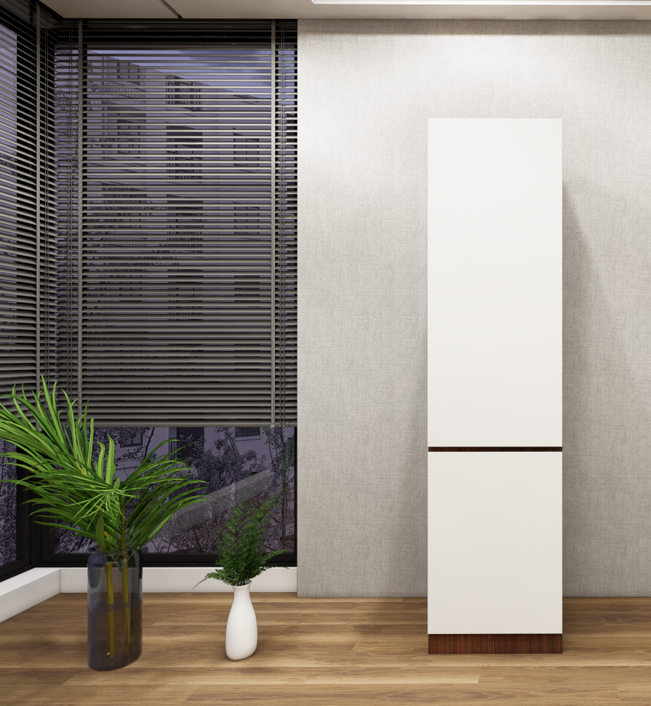 Single Door American Walnut & Wool Wardrobe – Modern Compact Closet