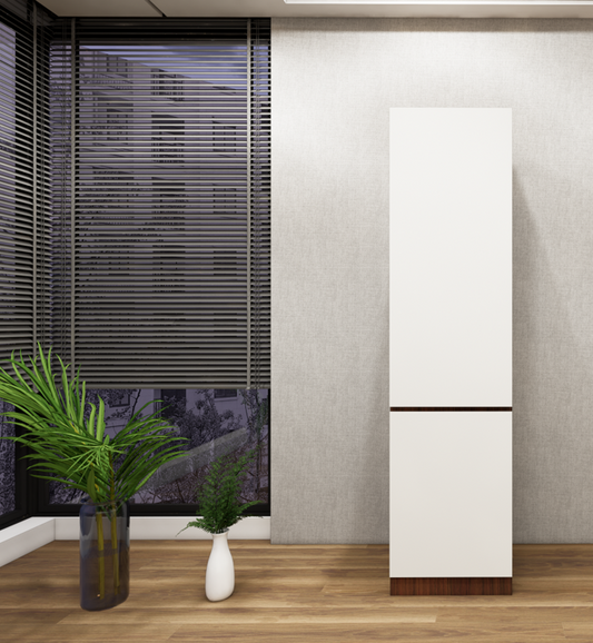 Single Door American Walnut & Wool Wardrobe – Modern Compact Closet