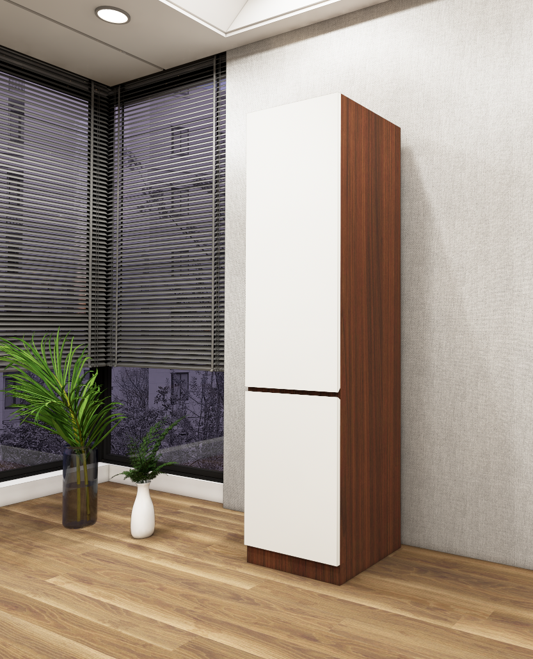 Single Door American Walnut & Wool Wardrobe – Modern Compact Closet