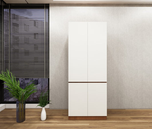 Double Door Burma Teak & Wool Wardrobe – Compact Wooden Closet