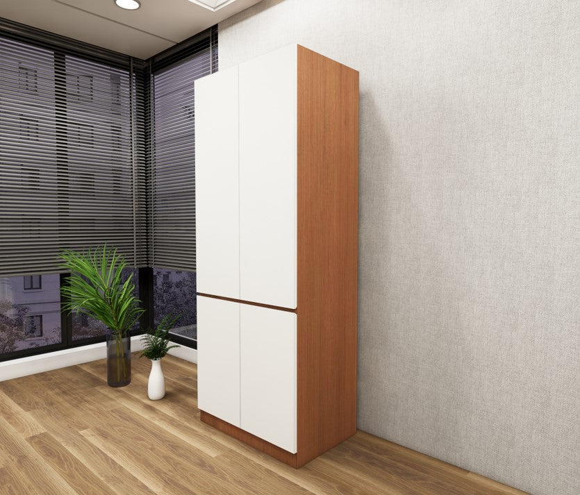 Double Door Burma Teak & Wool Wardrobe – Compact Wooden Closet