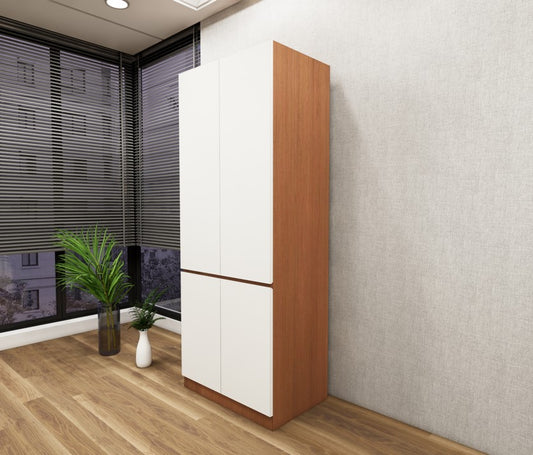Double Door Burma Teak & Wool Wardrobe – Compact Wooden Closet