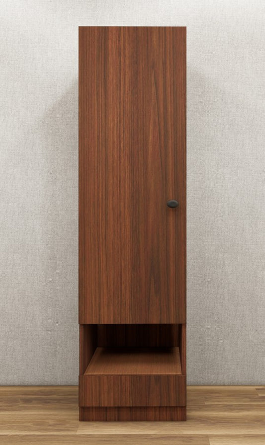 American Walnut Finish - Single Door With Drawer & Open Shelf Wardrobe
