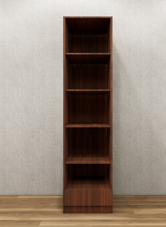 American Walnut Finish - Single Door With Drawer & Open Shelf Wardrobe