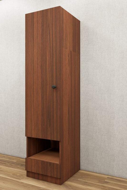 American Walnut Finish - Single Door With Drawer & Open Shelf Wardrobe