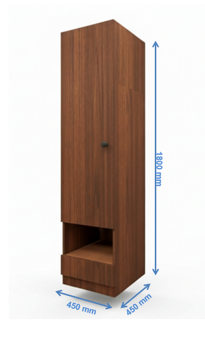 American Walnut Finish - Single Door With Drawer & Open Shelf Wardrobe