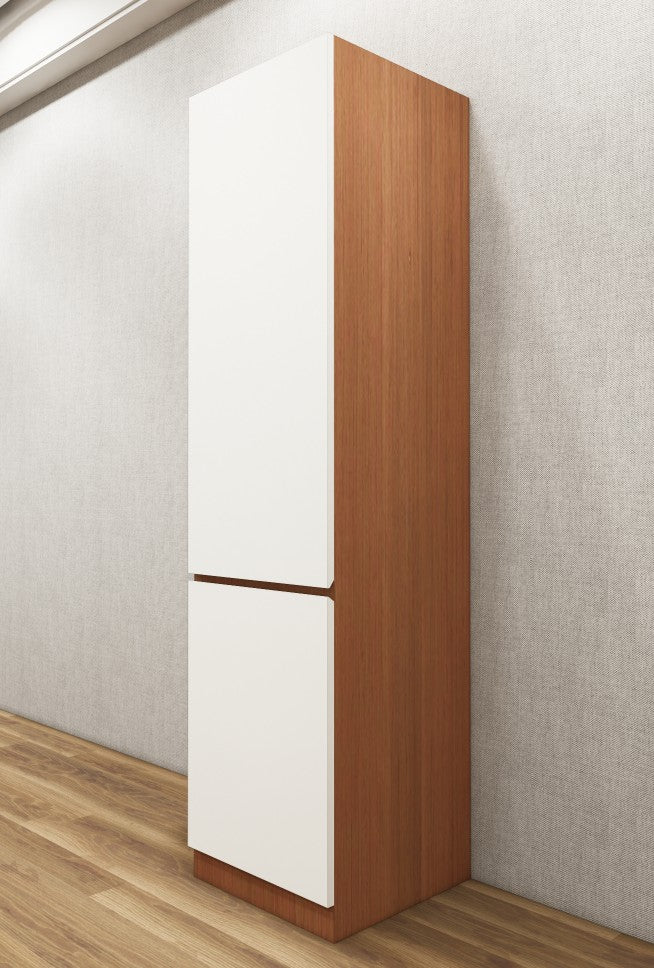Contemporary Single Door Wardrobe – Dual Tone Burma Teak & Wool White Finish