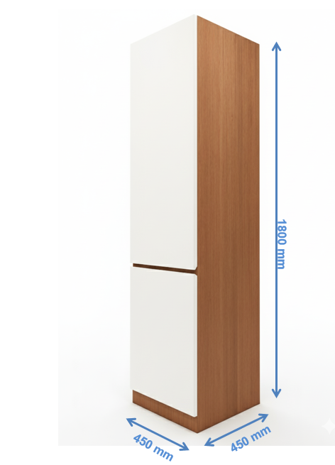 Contemporary Single Door Wardrobe – Dual Tone Burma Teak & Wool White Finish