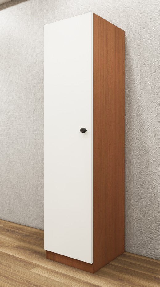 Burma Teak & Wool White Door Finish Wardrobe – Sleek One Door Minimal Design