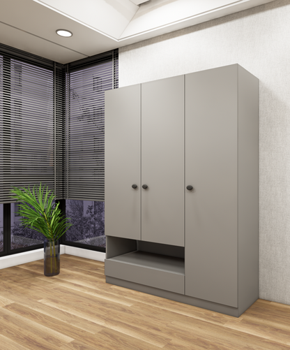 Triple Door Dust Finish Wardrobe – Modern Storage Closet