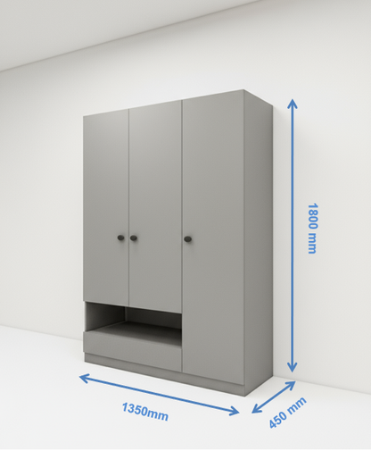 Triple Door Dust Finish Wardrobe – Modern Storage Closet