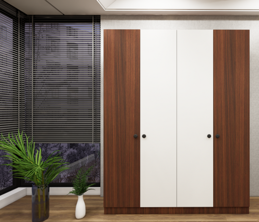 Four Door American Walnut & Wool Wardrobe – Designer Bedroom Closet