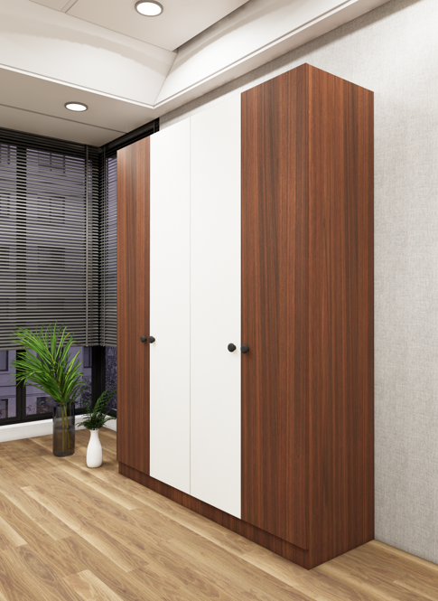 Four Door American Walnut & Wool Wardrobe – Designer Bedroom Closet