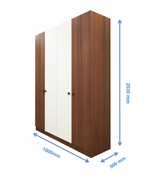 Four Door American Walnut & Wool Wardrobe – Designer Bedroom Closet