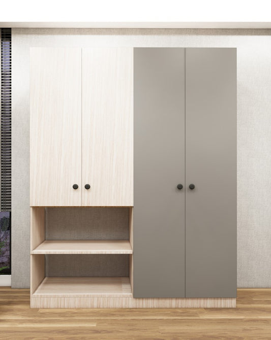Four Door Modern Oak & Dust Wardrobe – Spacious Storage Closet