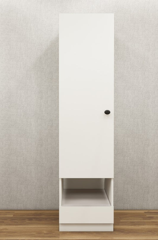 Wool White Finish - Single Door With Drawer & Open Shelf Wardrobe
