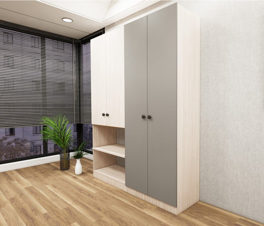 Four Door Modern Oak & Dust Wardrobe – Spacious Storage Closet