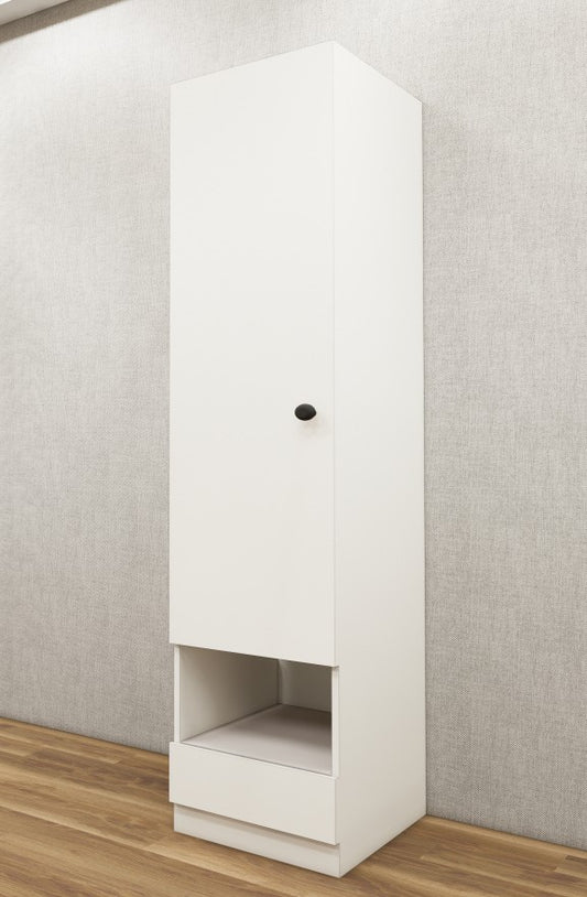 Wool White Finish - Single Door With Drawer & Open Shelf Wardrobe