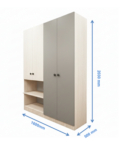 Four Door Modern Oak & Dust Wardrobe – Spacious Storage Closet