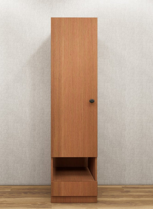 Burma Teak Finish - Single Door With Drawer & Open Shelf Wardrobe